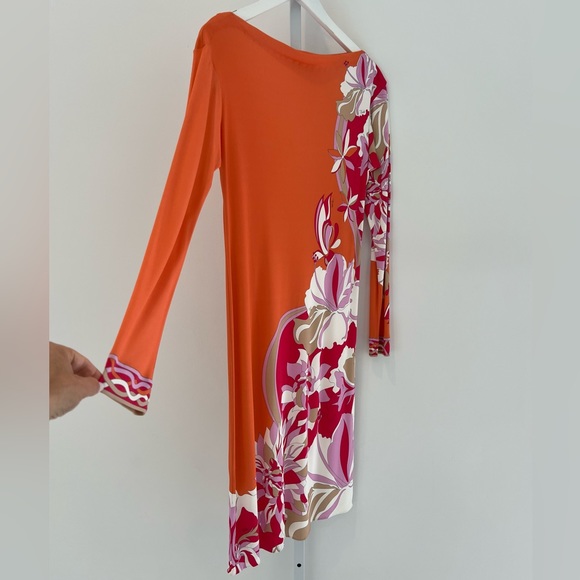 EMILIO PUCCI ORANGE FLORAL PRINT DRESS MODEL OEJH42 SIZE IT 44 / US 10 NWTS! - Picture 6 of 17